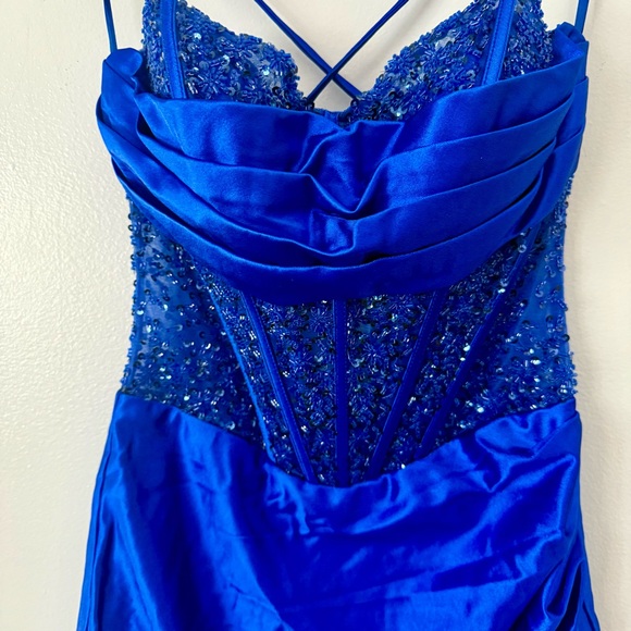 Electric Cobalt Cyber Glam Sequin Corset Mini 💙 Night Luxe Princess Dress - Picture 2 of 9